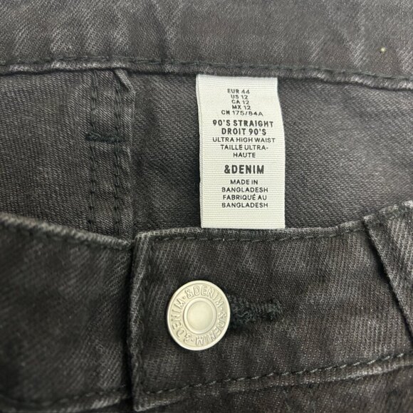 &Denim 90's Straight Ultra High Rise Distressed Women's size 12 Black Denim Jean - Picture 2 of 4